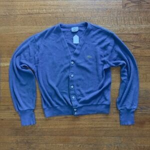 Vintage IZOD Lacoste Cardigan Sweater Mens Blue Preppy‎ Alligator Logo Medium